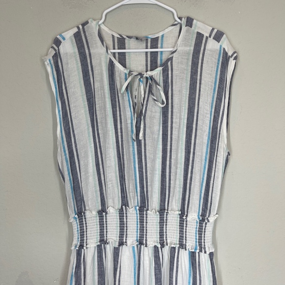 Rails Midi Dress Women's XL Ashlyn Striped Linen Blend Smocked Waist Sleeveless - Picture 2 of 11